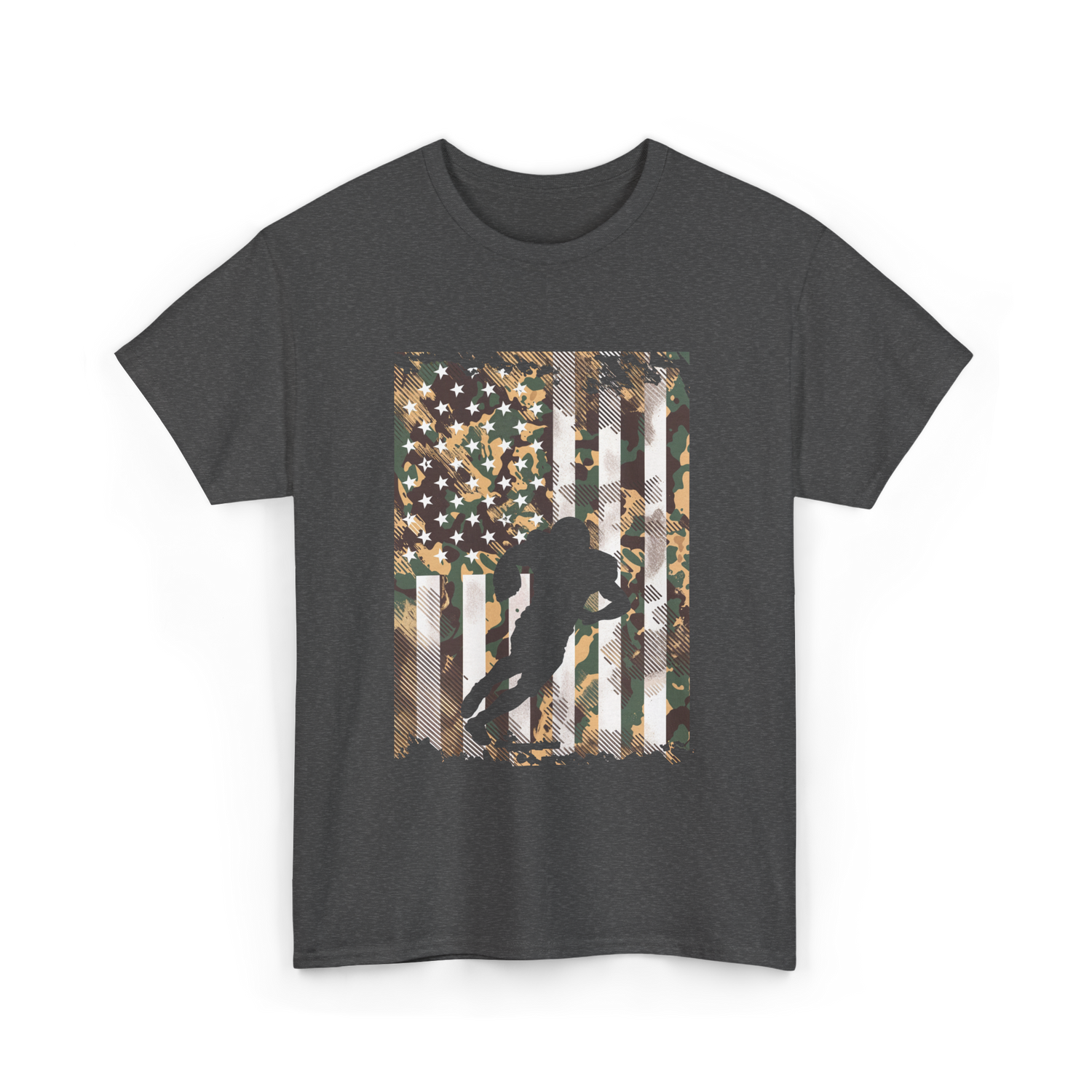 Camo US Flag Football Player T-Shirt - Dark Heather