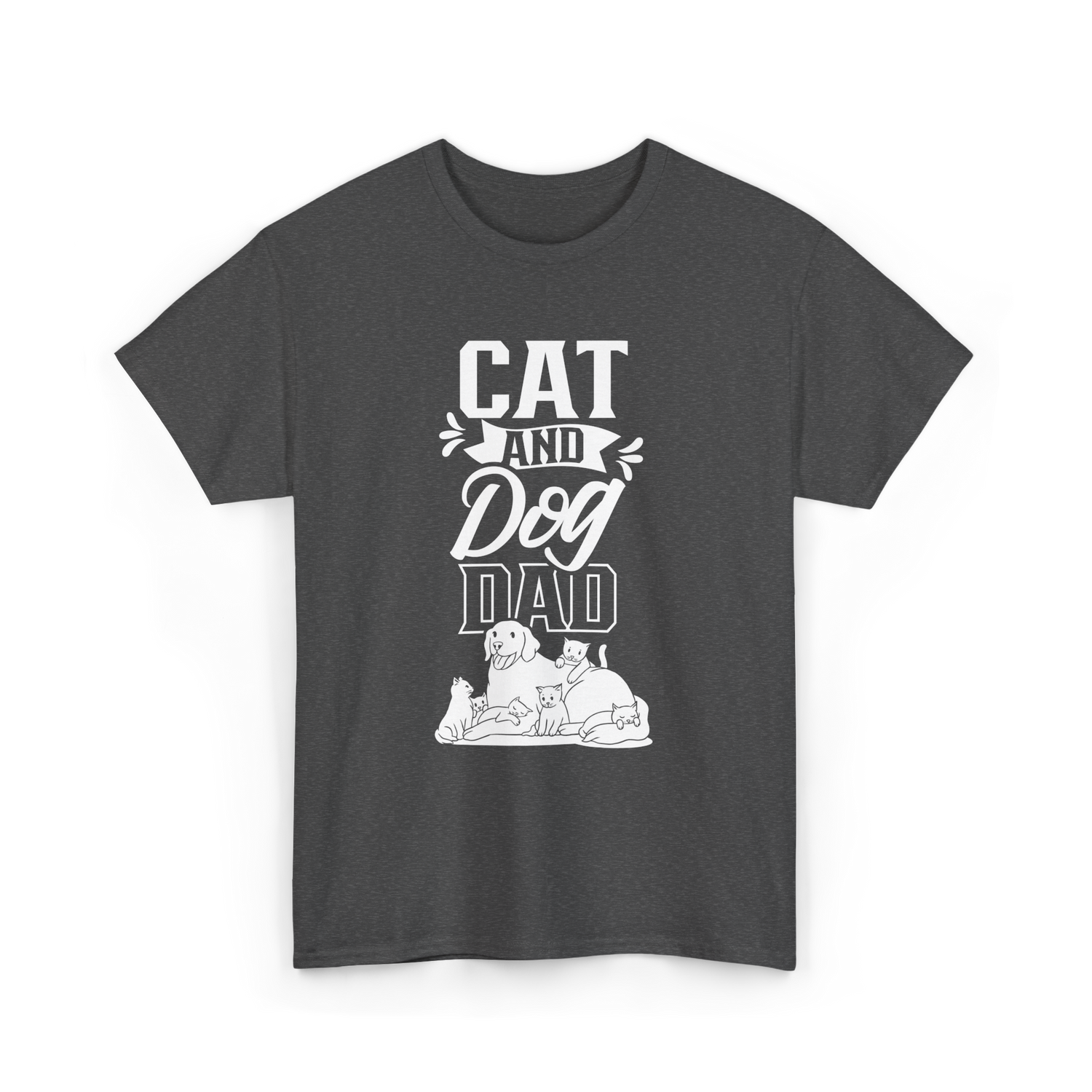 Cat And Dog Dad Pet Lover T-Shirt - Dark Heather