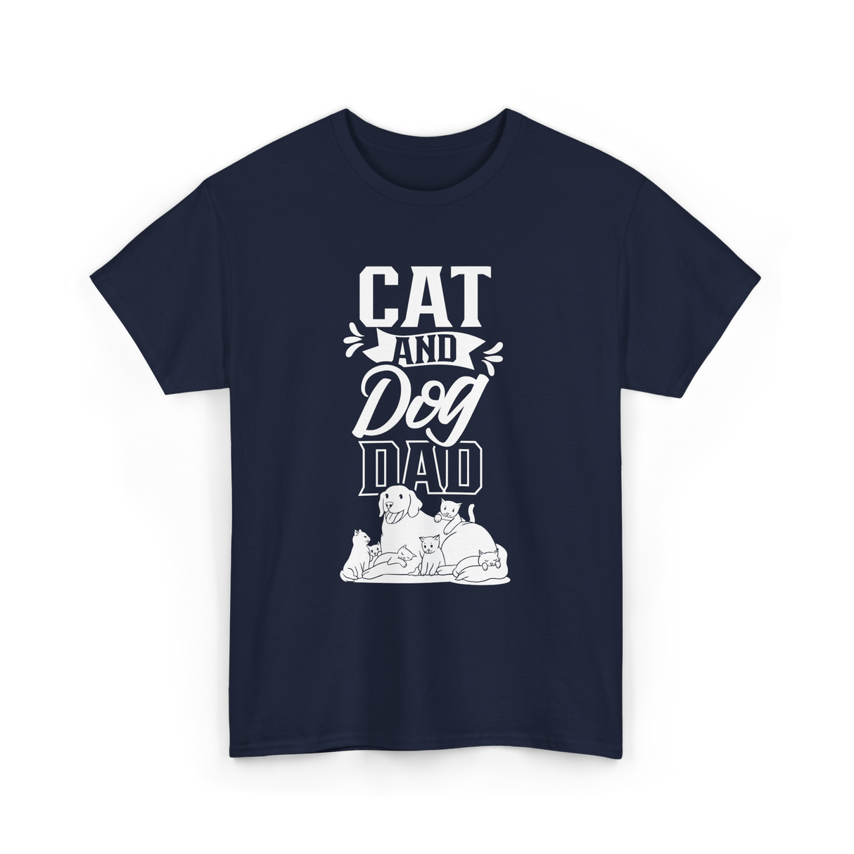 Cat And Dog Dad Pet Lover T-Shirt - Navy