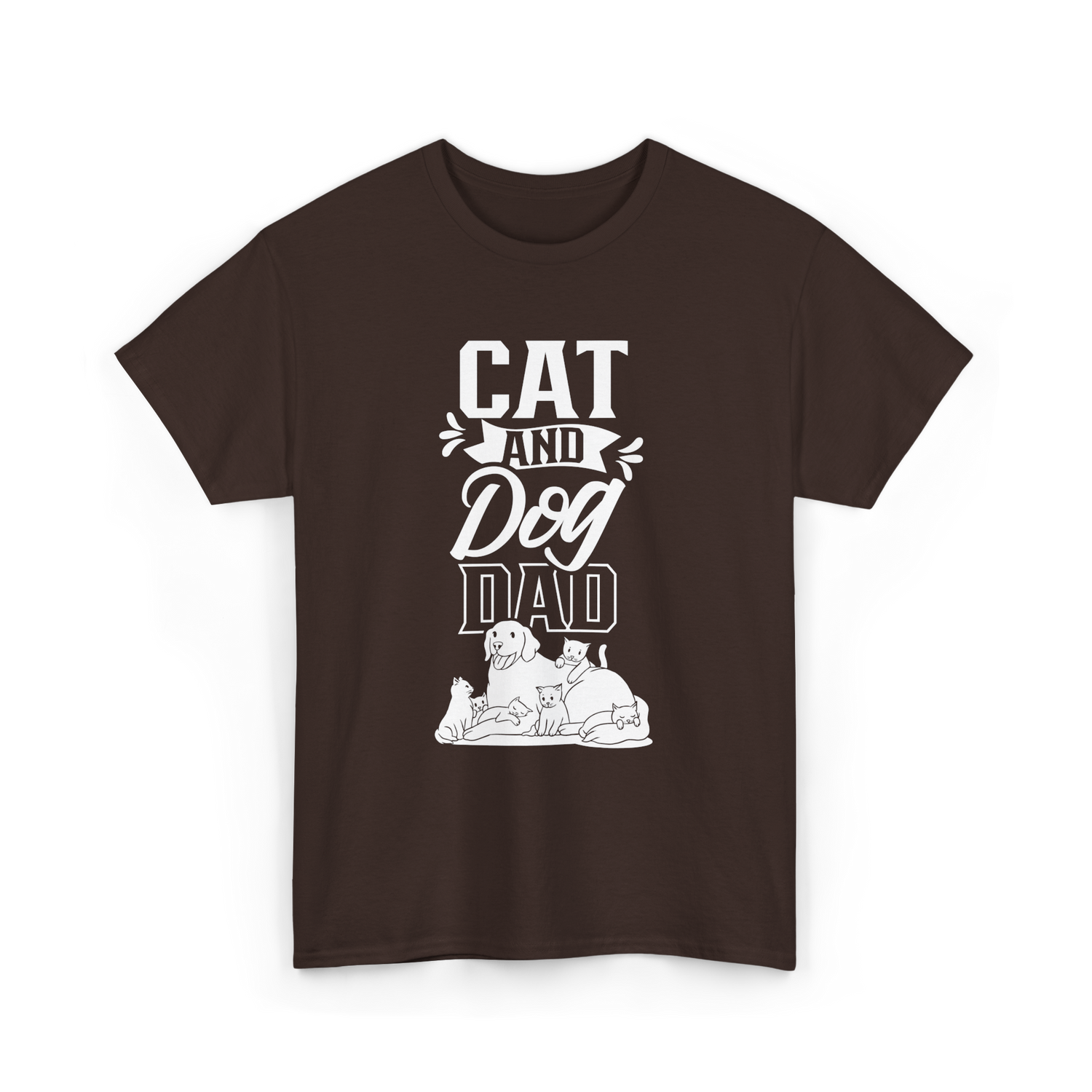 Cat And Dog Dad Pet Lover T-Shirt - Dark Chocolate
