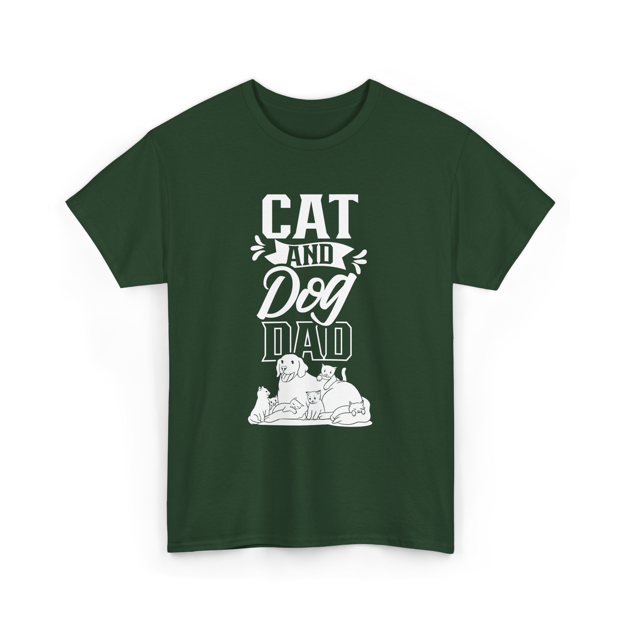 Cat And Dog Dad Pet Lover T-Shirt - Forest Green