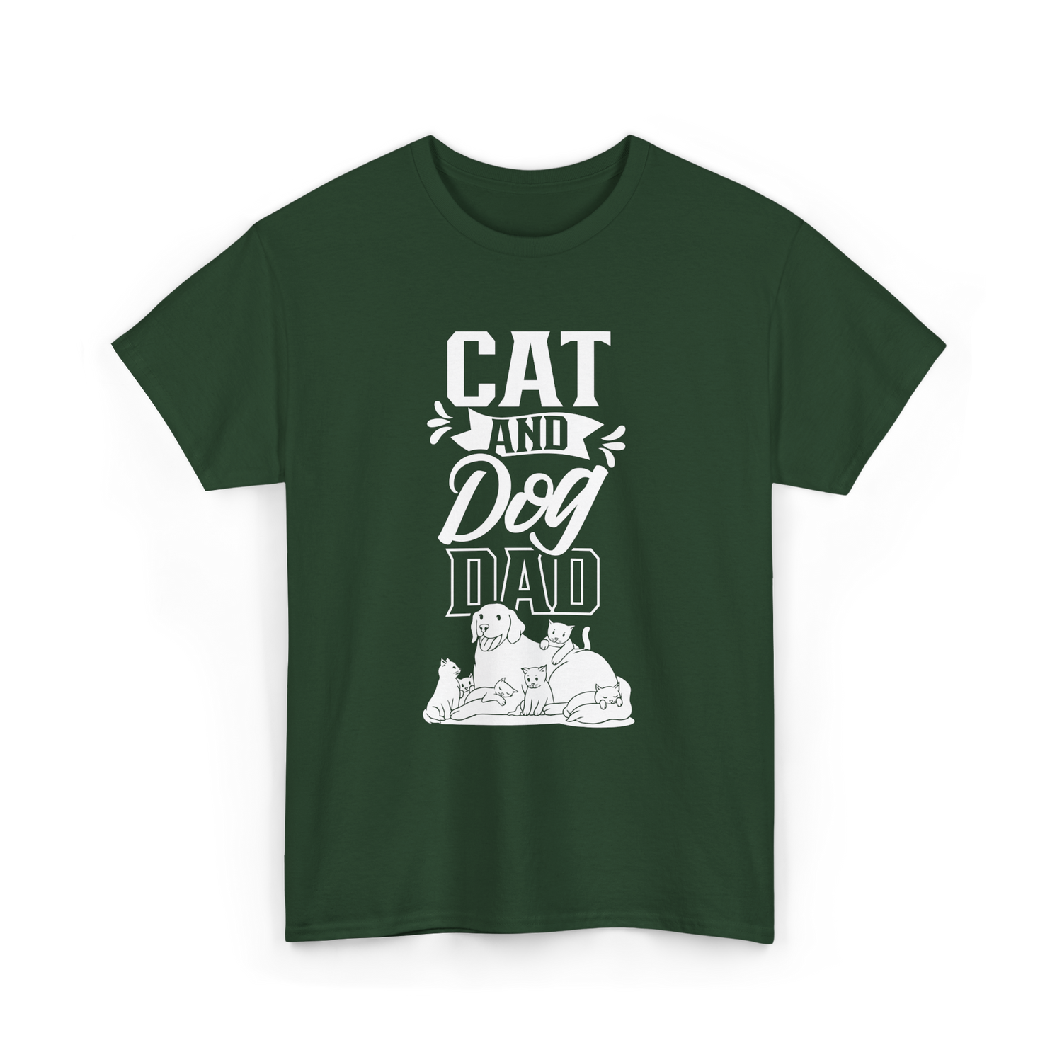 Cat And Dog Dad Pet Lover T-Shirt - Forest Green