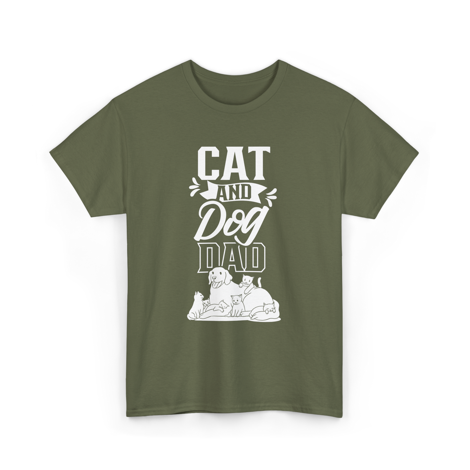Cat And Dog Dad Pet Lover T-Shirt - Military Green