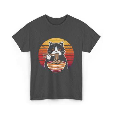 Cat Eating Noodles Cat Kawaii T-Shirt - Dark Heather