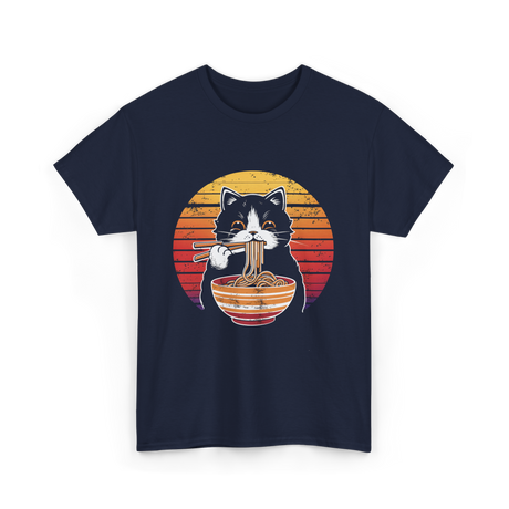 Cat Eating Noodles Cat Kawaii T-Shirt - Navy