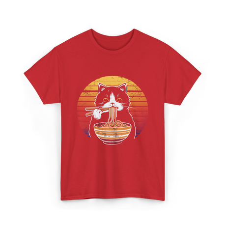 Cat Eating Noodles Cat Kawaii T-Shirt - Red