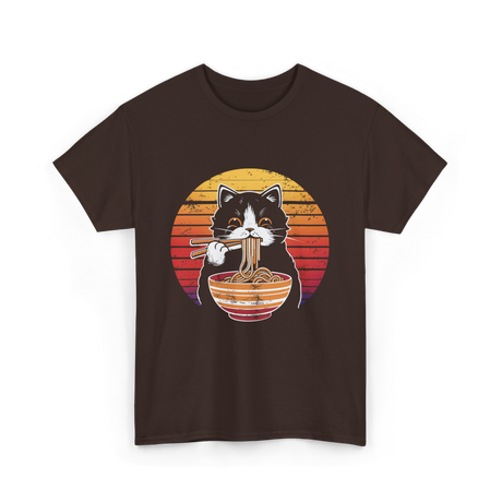 Cat Eating Noodles Cat Kawaii T-Shirt - Dark Chocolate