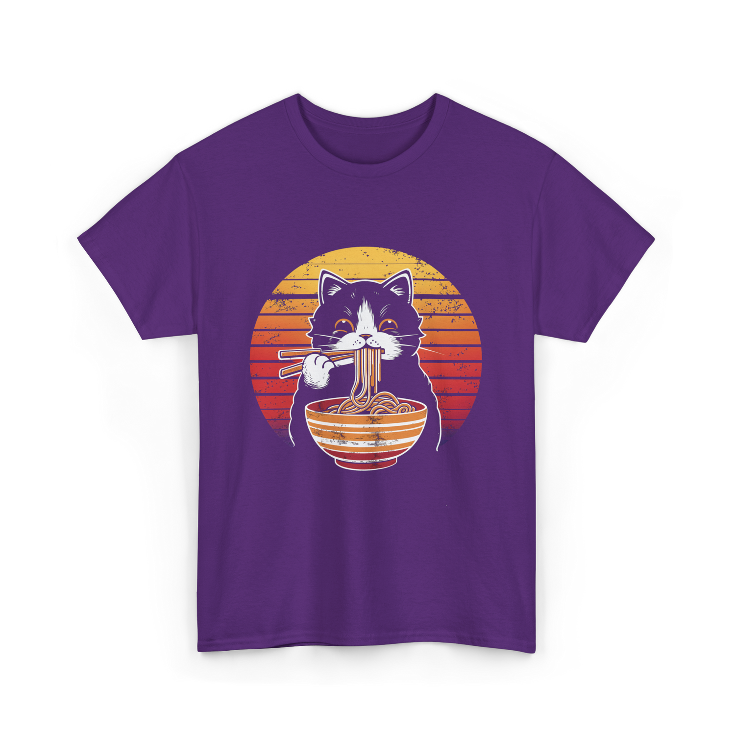 Cat Eating Noodles Cat Kawaii T-Shirt - Purple