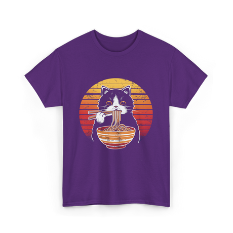 Cat Eating Noodles Cat Kawaii T-Shirt - Purple