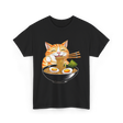 Cat Eating Ramen Japanese Cat T-Shirt - Black