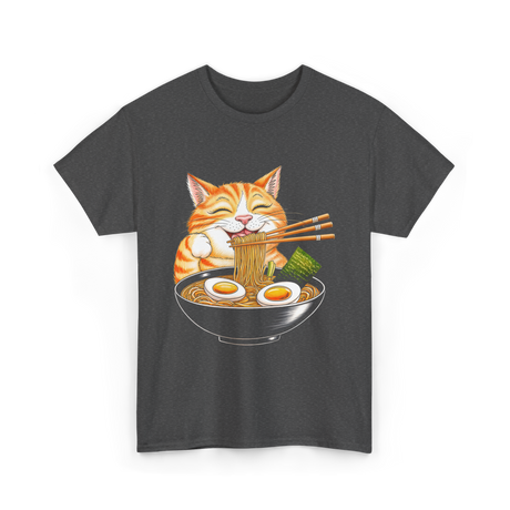 Cat Eating Ramen Japanese Cat T-Shirt - Dark Heather