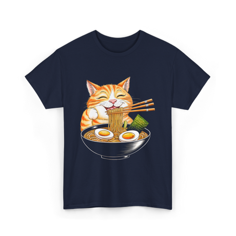 Cat Eating Ramen Japanese Cat T-Shirt - Navy