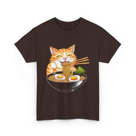 Cat Eating Ramen Japanese Cat T-Shirt - Dark Chocolate