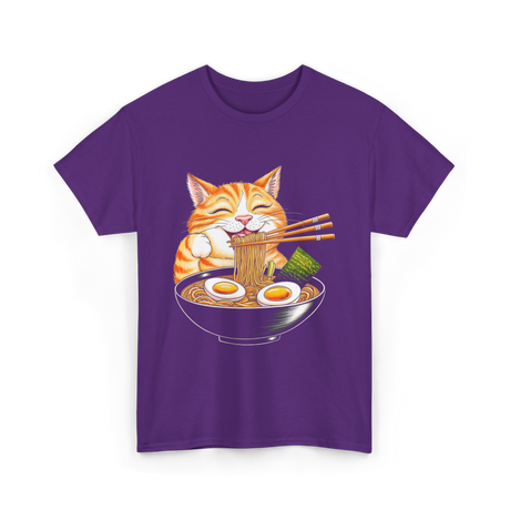 Cat Eating Ramen Japanese Cat T-Shirt - Purple