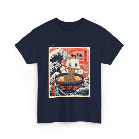Cat Eating Ramen Kawaii Anime T-Shirt - Navy