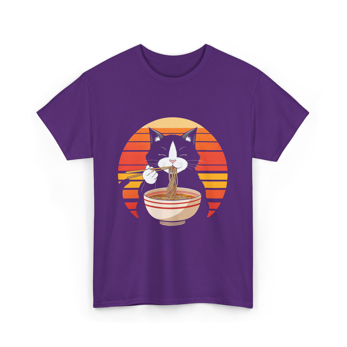 Cat Eating Ramen Noodles Cat Lover T-Shirt - Purple