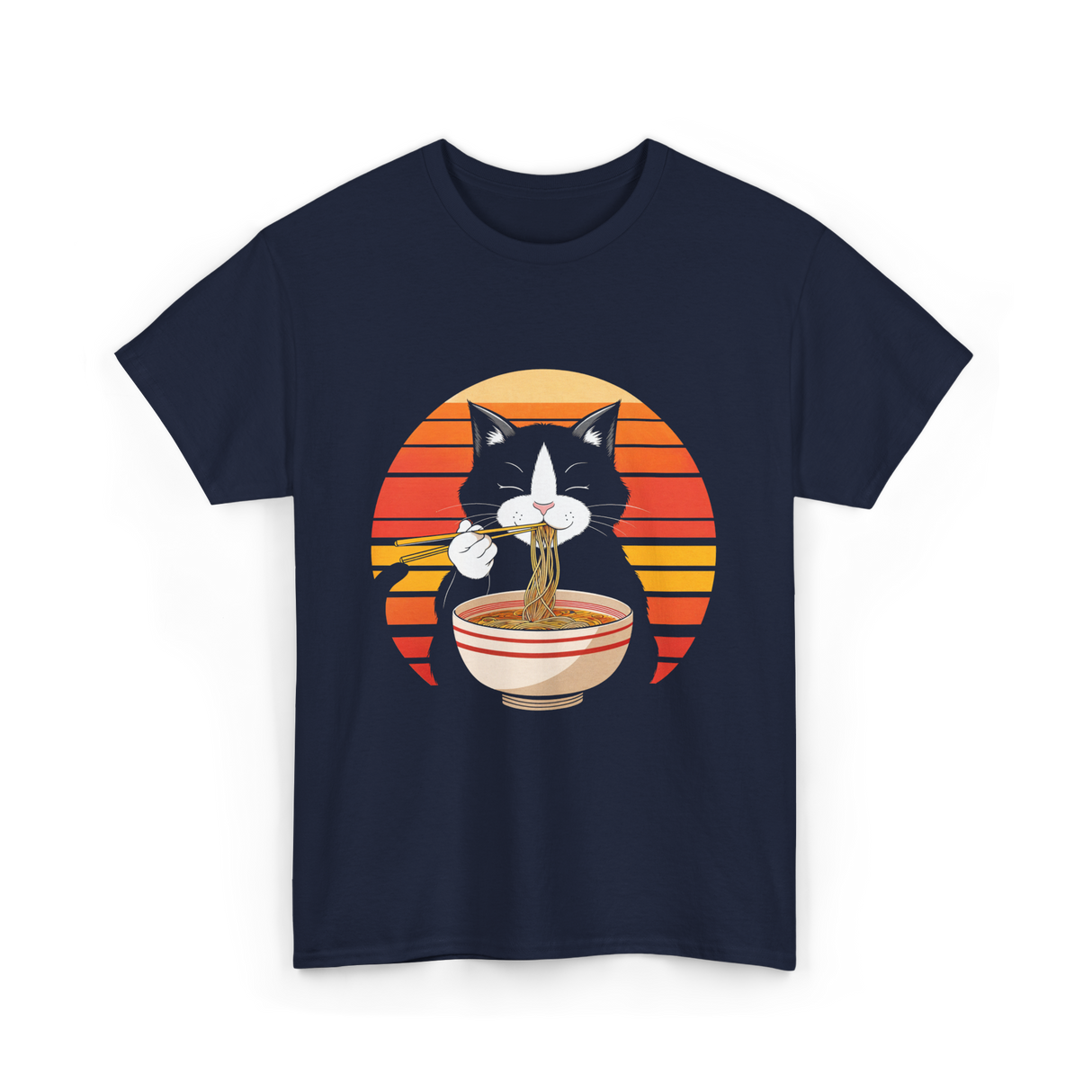 Cat Eating Ramen Noodles Cat Lover T-Shirt - Navy