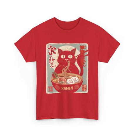 Cat Eating Ramen Ramen Cat T-Shirt - Red