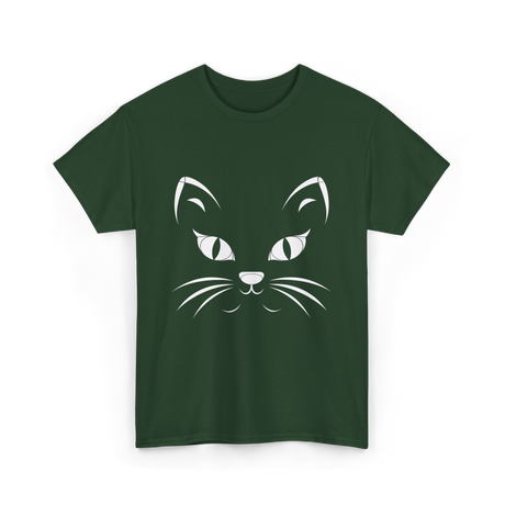 Cat Face Black Cat T-Shirt - Forest Green