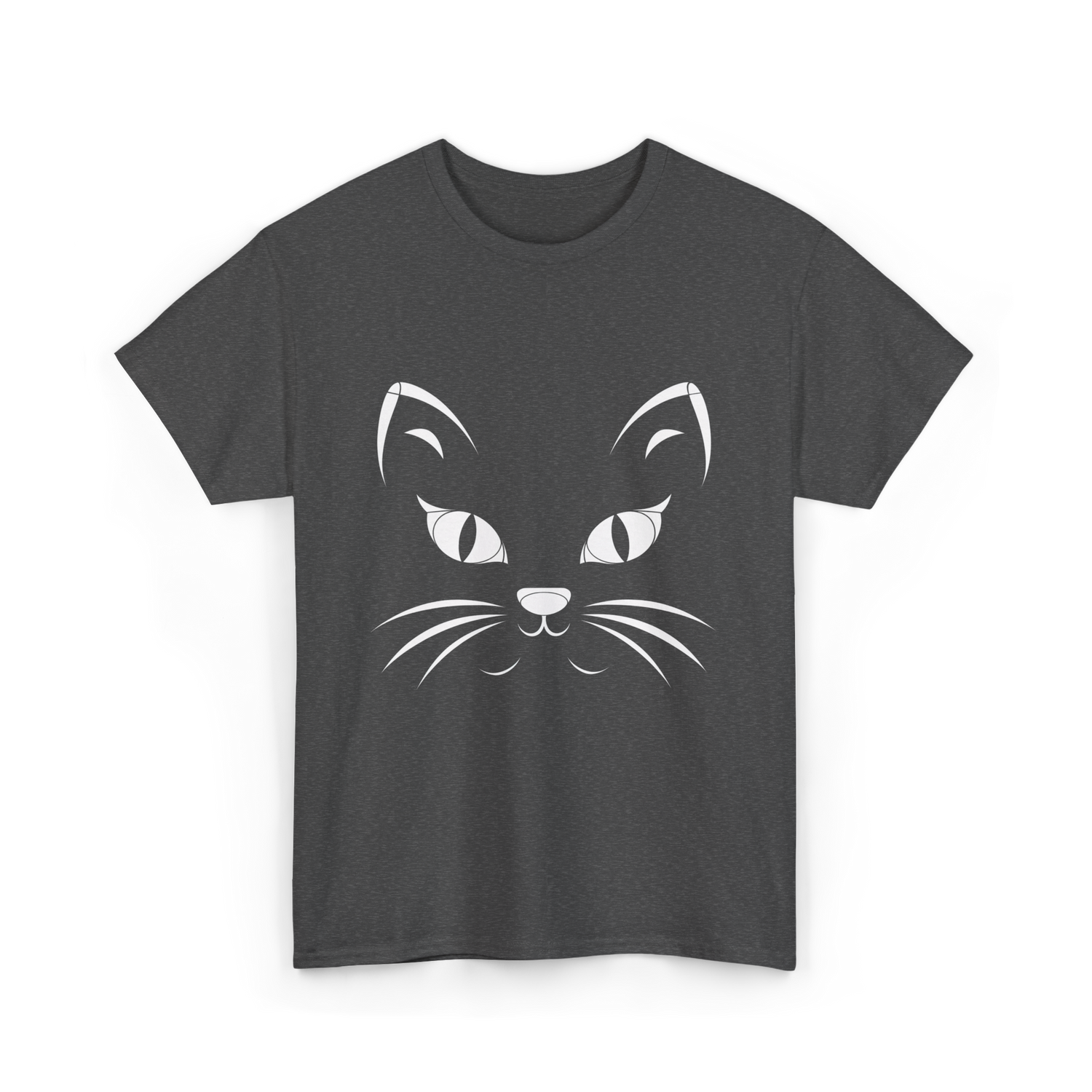 Cat Face Black Cat T-Shirt - Dark Heather