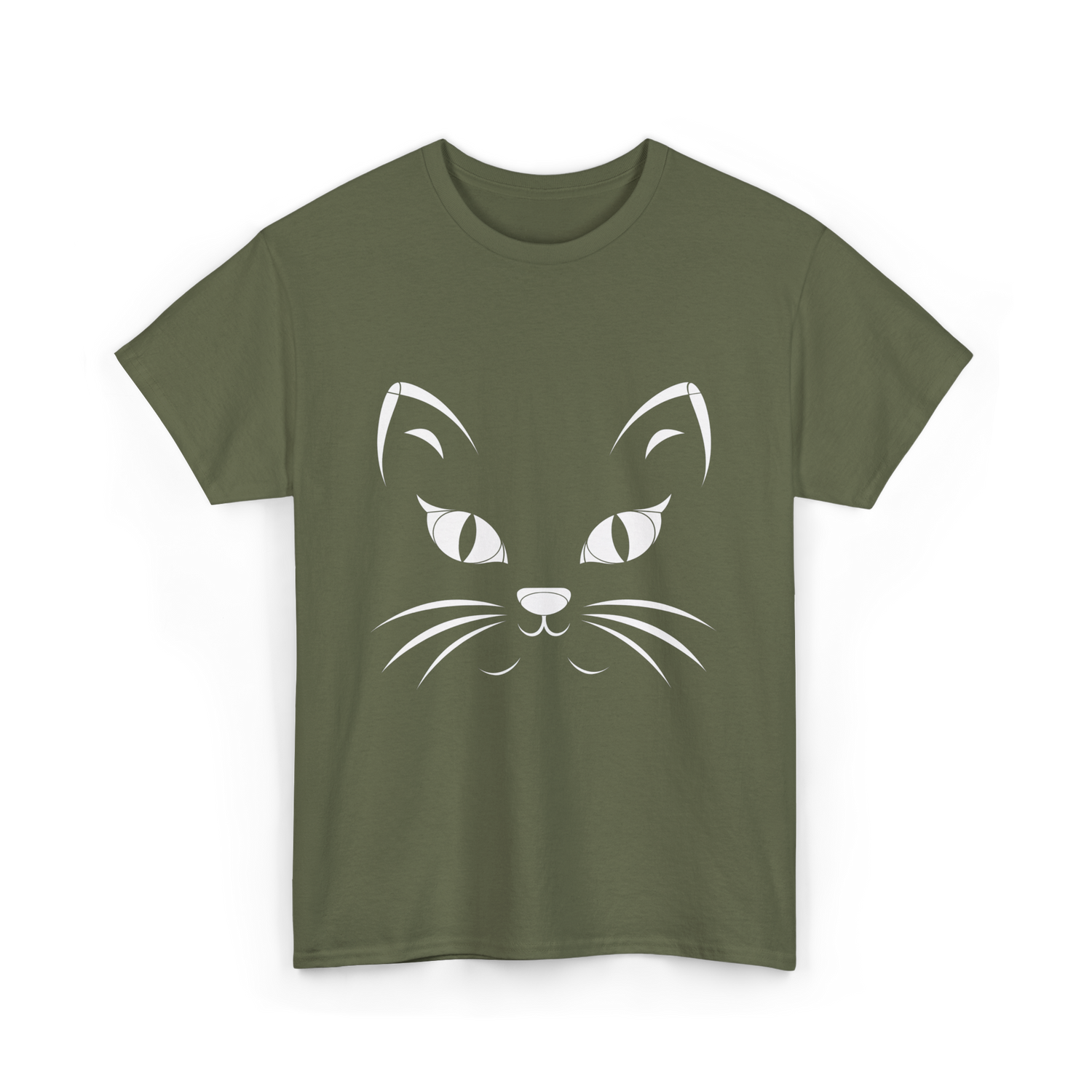 Cat Face Black Cat T-Shirt - Military Green