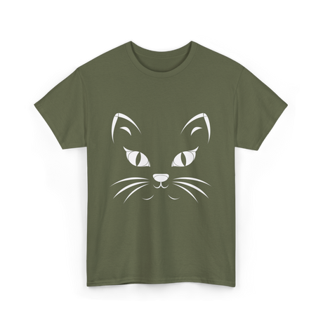 Cat Face Black Cat T-Shirt - Military Green