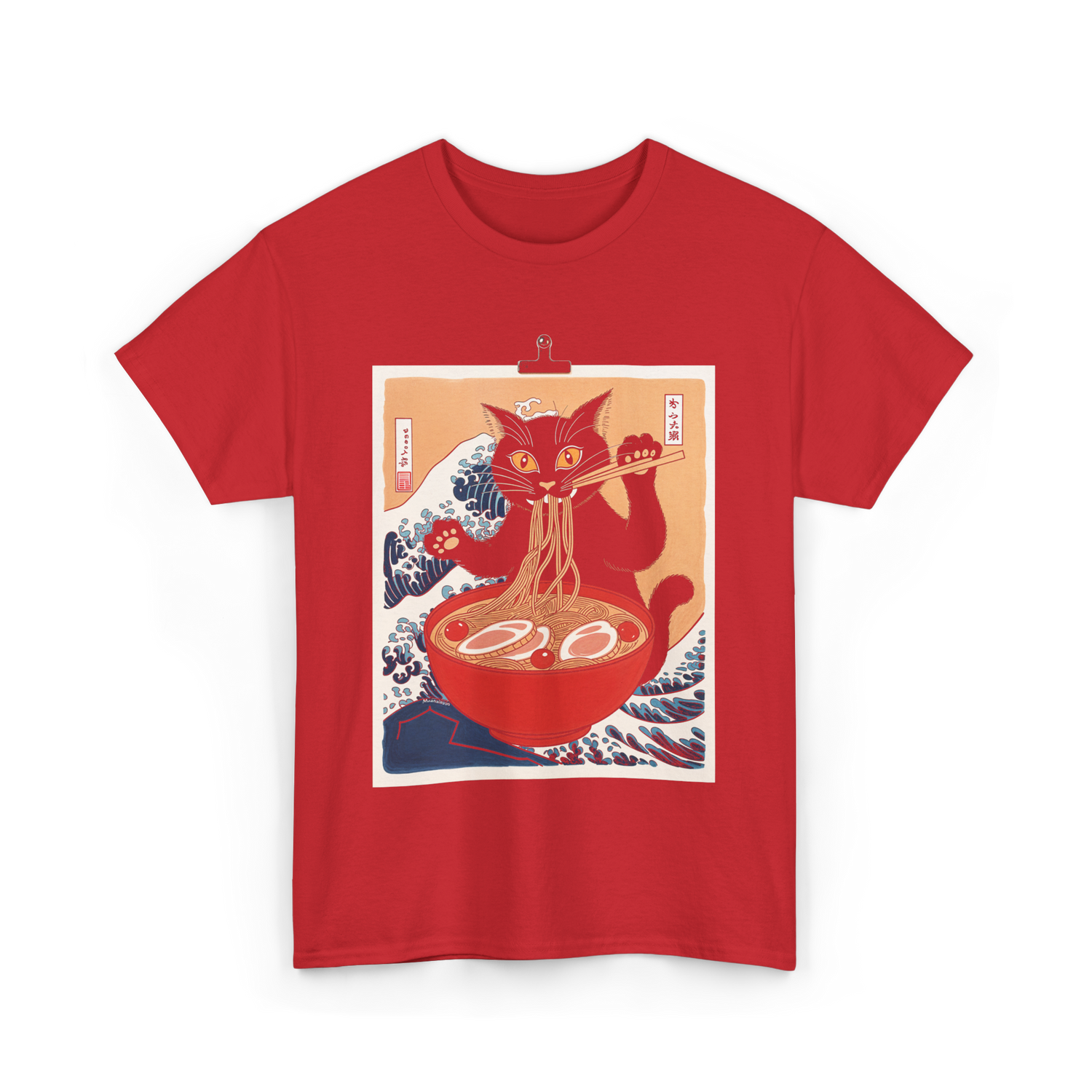 Cat Ramen Japanese Cat T-Shirt - Red