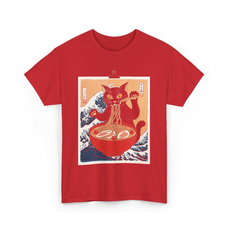 Cat Ramen Japanese Cat T-Shirt - Red
