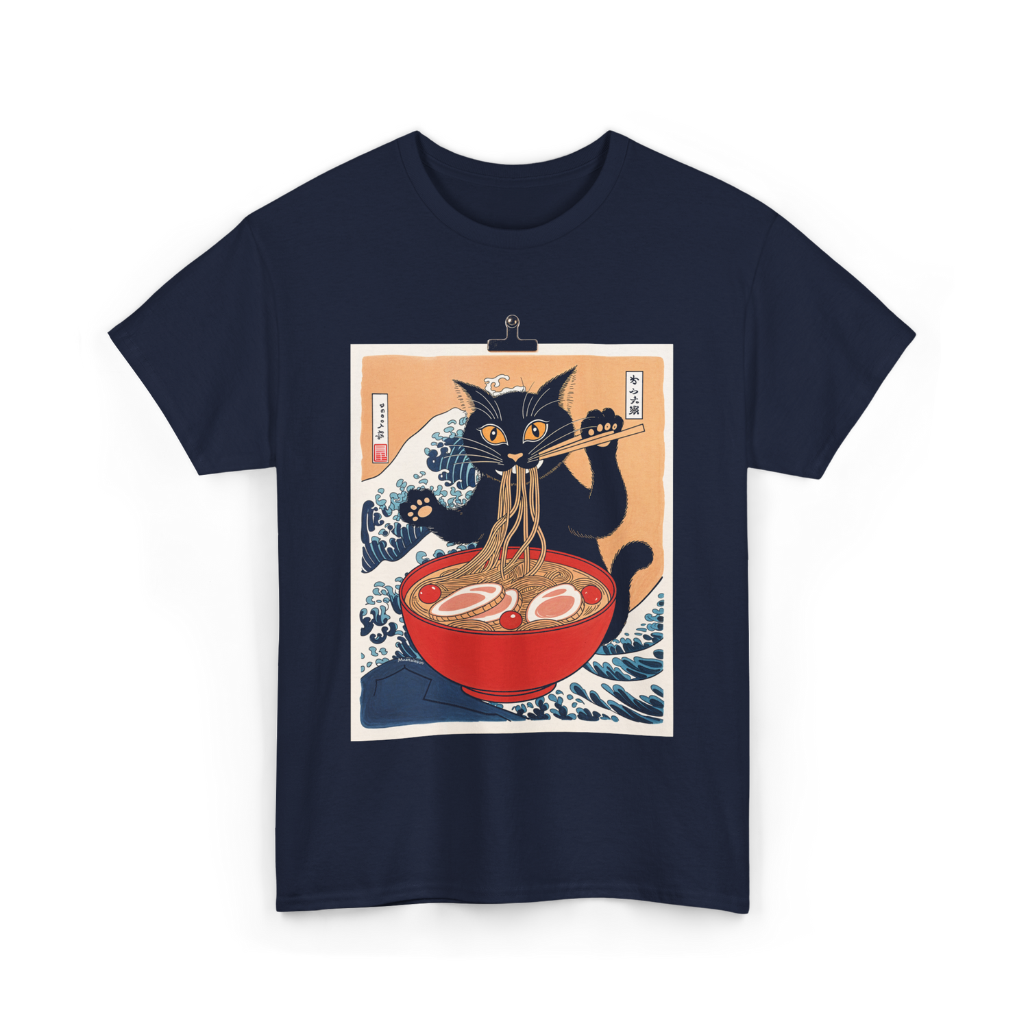 Cat Ramen Japanese Cat T-Shirt - Navy