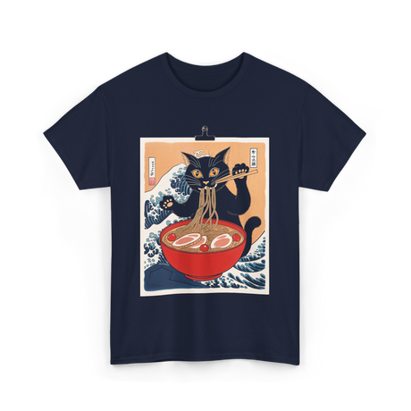 Cat Ramen Japanese Cat T-Shirt - Navy
