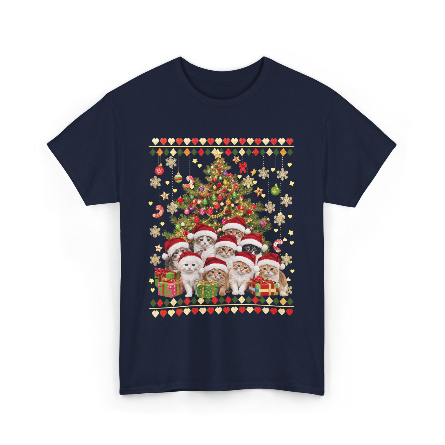Cats Christmas Tree Cats T-Shirt - Navy