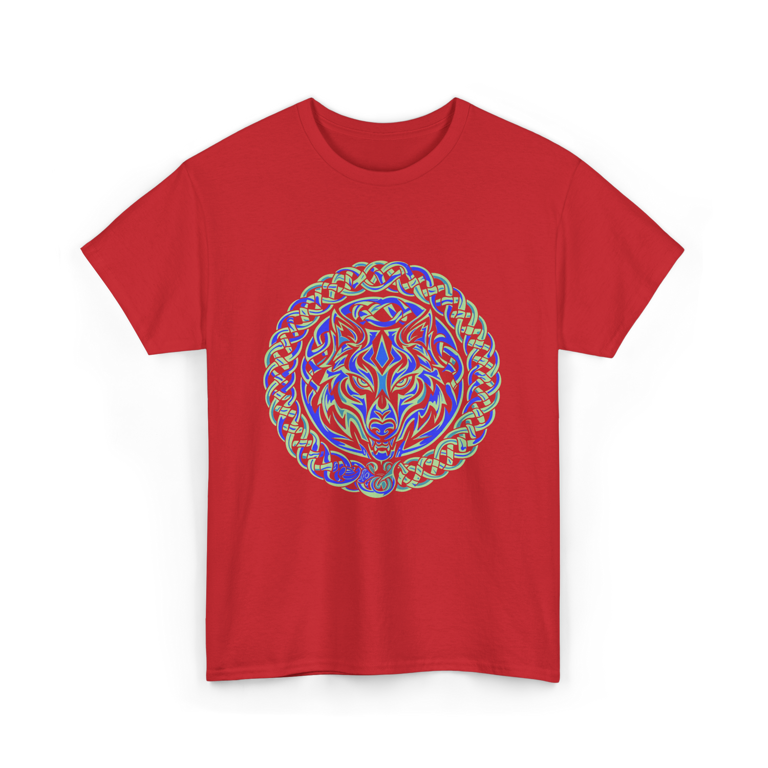 Celtic Wolf Knotwork Design Celtic T-Shirt - Red