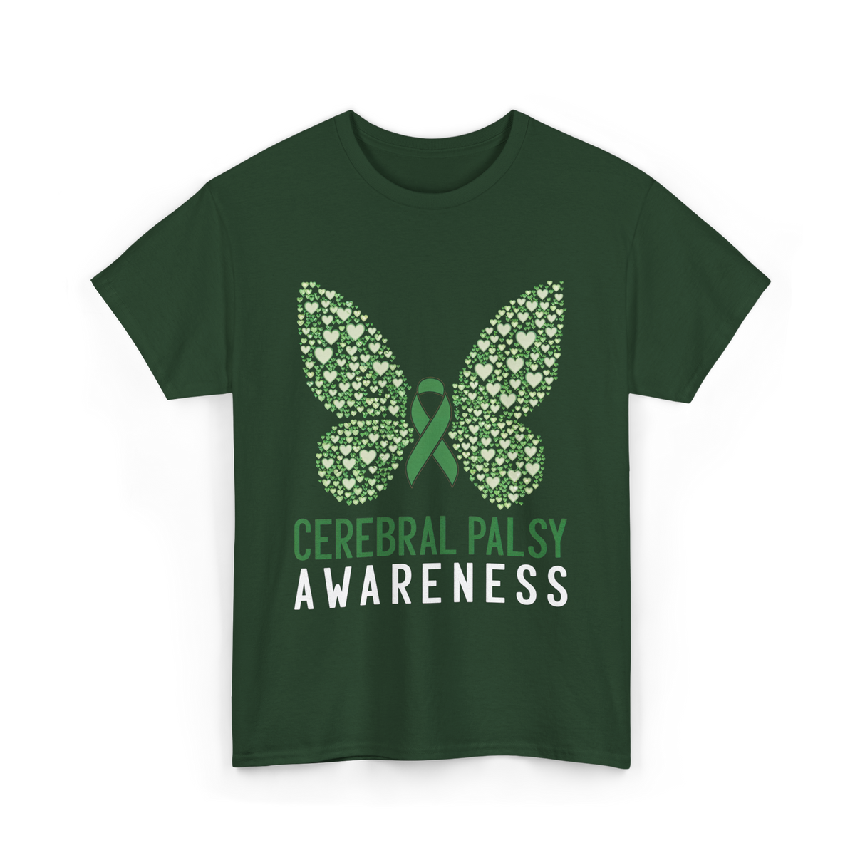 Cerebral Palsy Awareness Butterfly T-Shirt - Forest Green