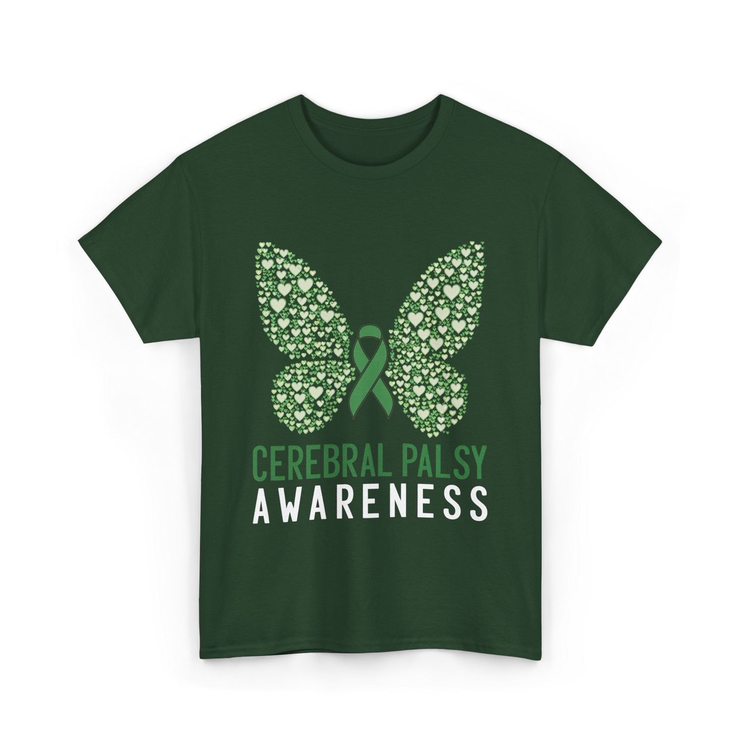 Cerebral Palsy Awareness Butterfly T-Shirt - Forest Green