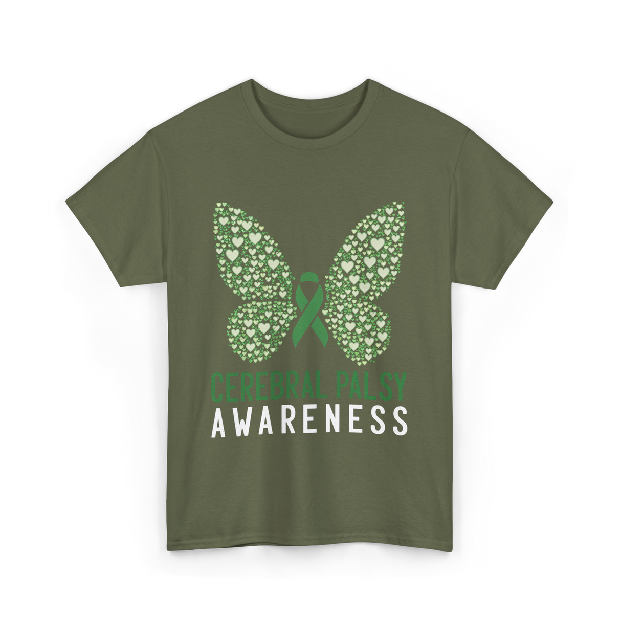 Cerebral Palsy Awareness Butterfly T-Shirt - Military Green
