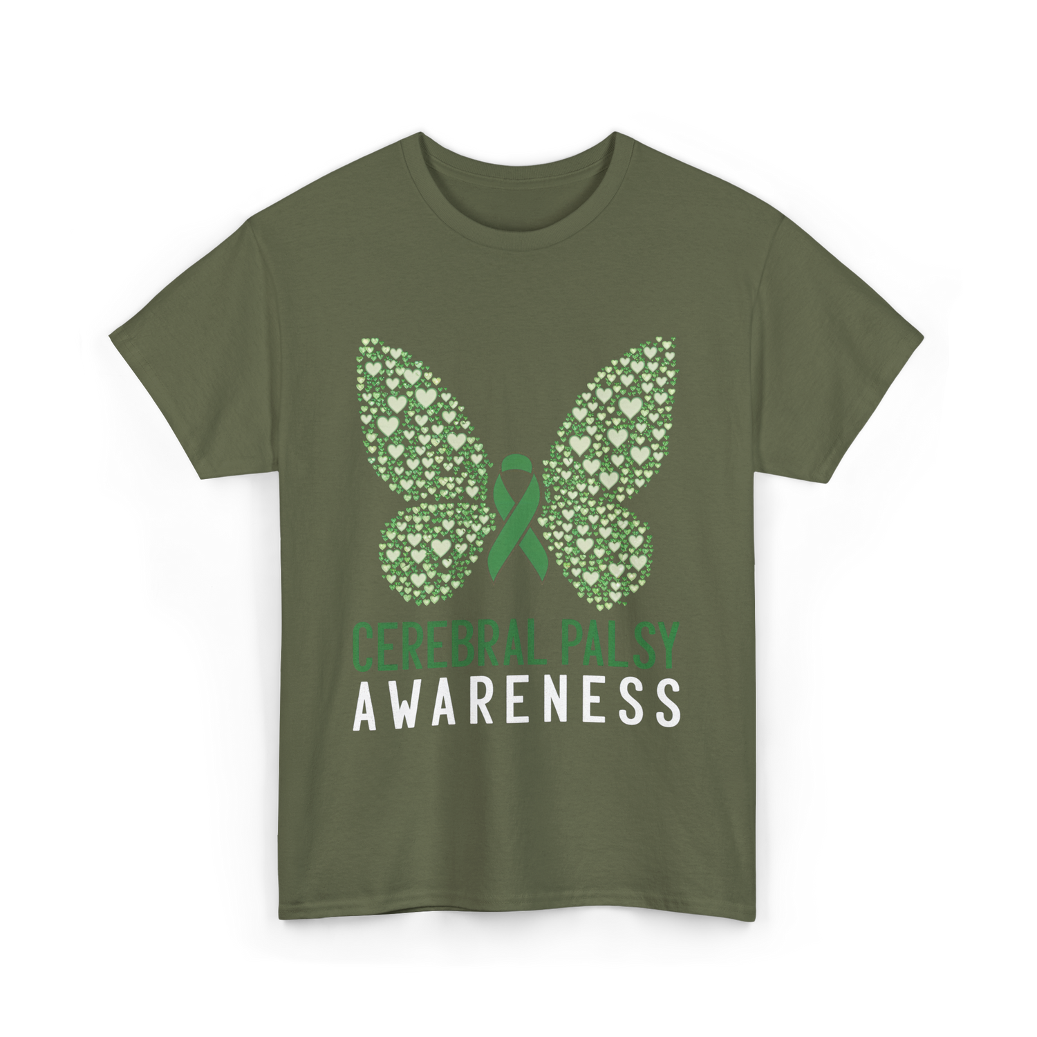Cerebral Palsy Awareness Butterfly T-Shirt - Military Green