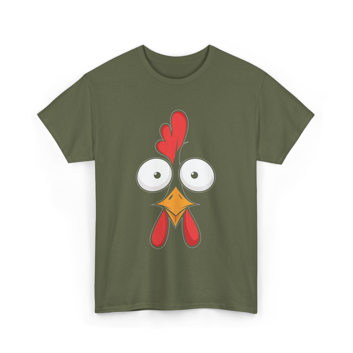 Chicken Face Rooster Poultry T-Shirt - Military Green