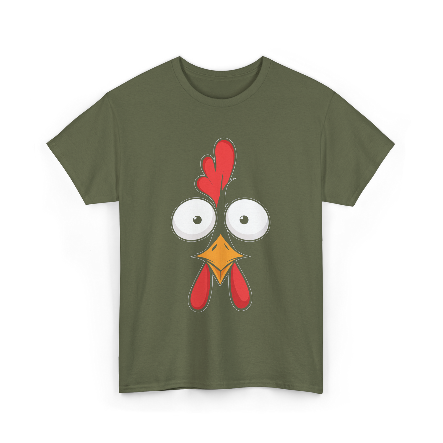 Chicken Face Rooster Poultry T-Shirt - Military Green