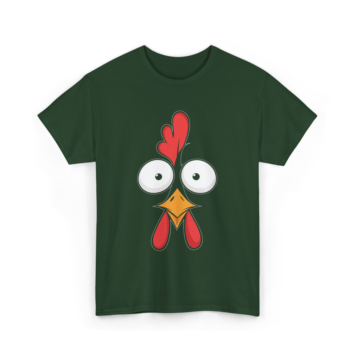 Chicken Face Rooster Poultry T-Shirt - Forest Green