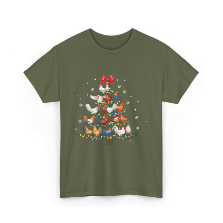 Chickens Christmas Tree Holiday Decor T-Shirt - Military Green