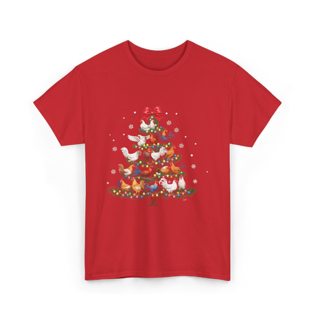 Chickens Christmas Tree Holiday Decor T-Shirt - Red