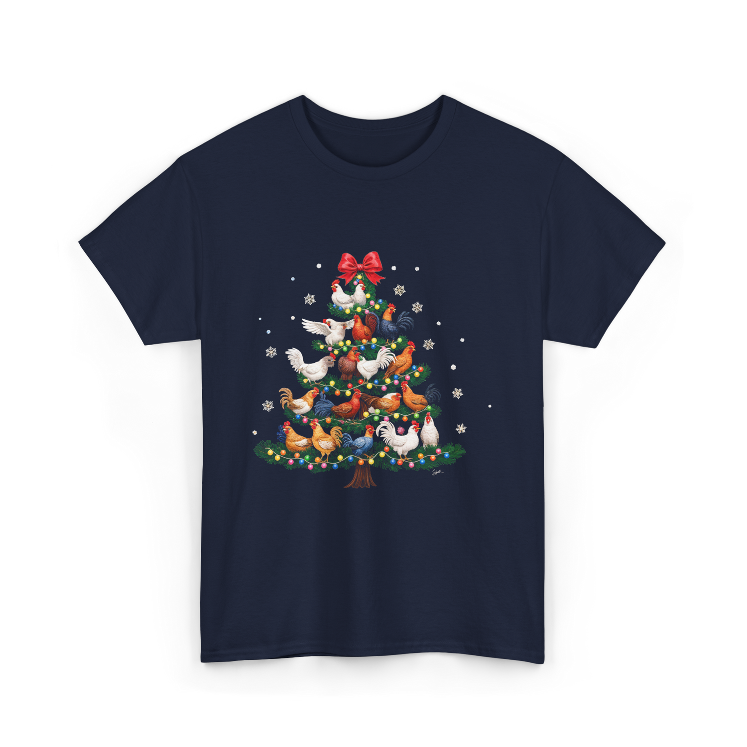 Chickens Christmas Tree Holiday Decor T-Shirt - Navy