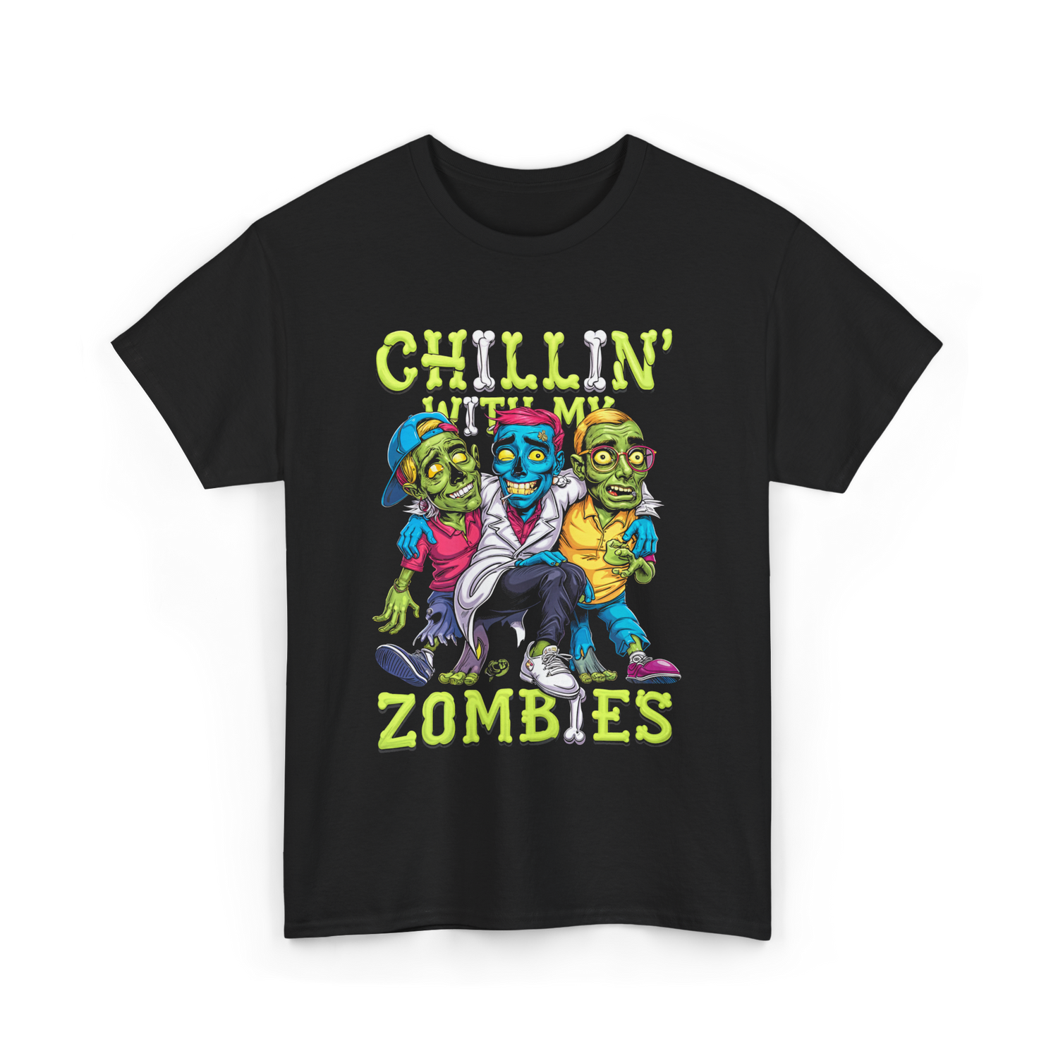 Chillin With My Zombies Halloween T-Shirt - Black