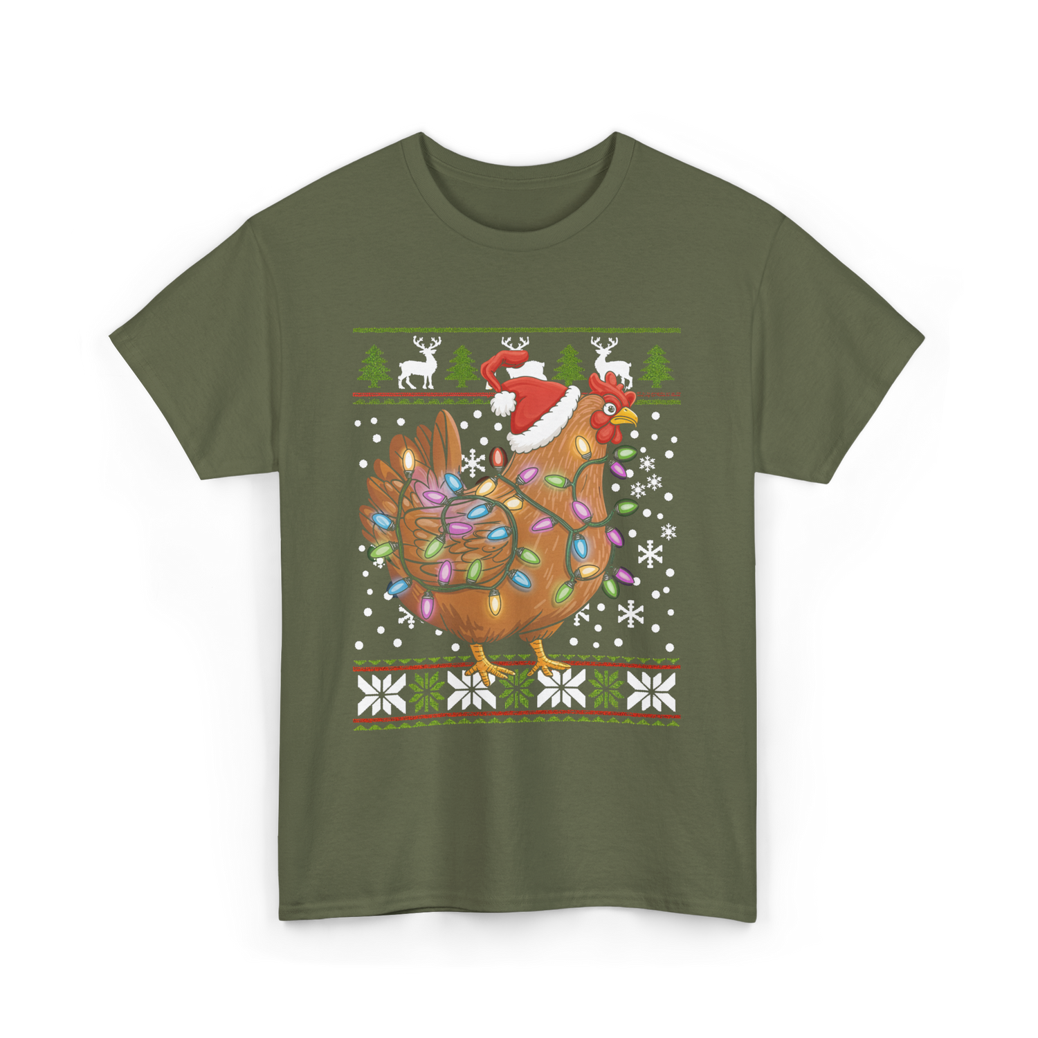 Christmas Chicken Holiday Decor T-Shirt - Military Green