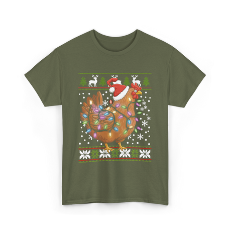 Christmas Chicken Holiday Decor T-Shirt - Military Green