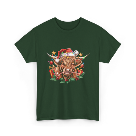 Christmas Cow Holiday Decor T-Shirt - Forest Green