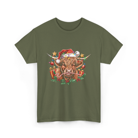 Christmas Cow Holiday Decor T-Shirt - Military Green