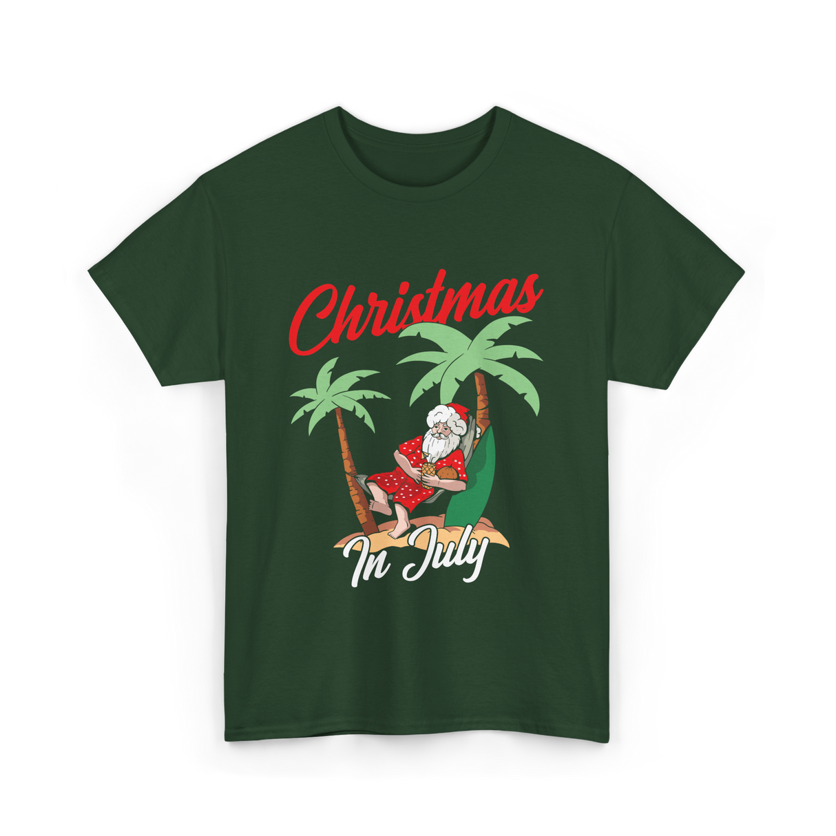 Christmas In July Santa T-Shirt - Forest Green