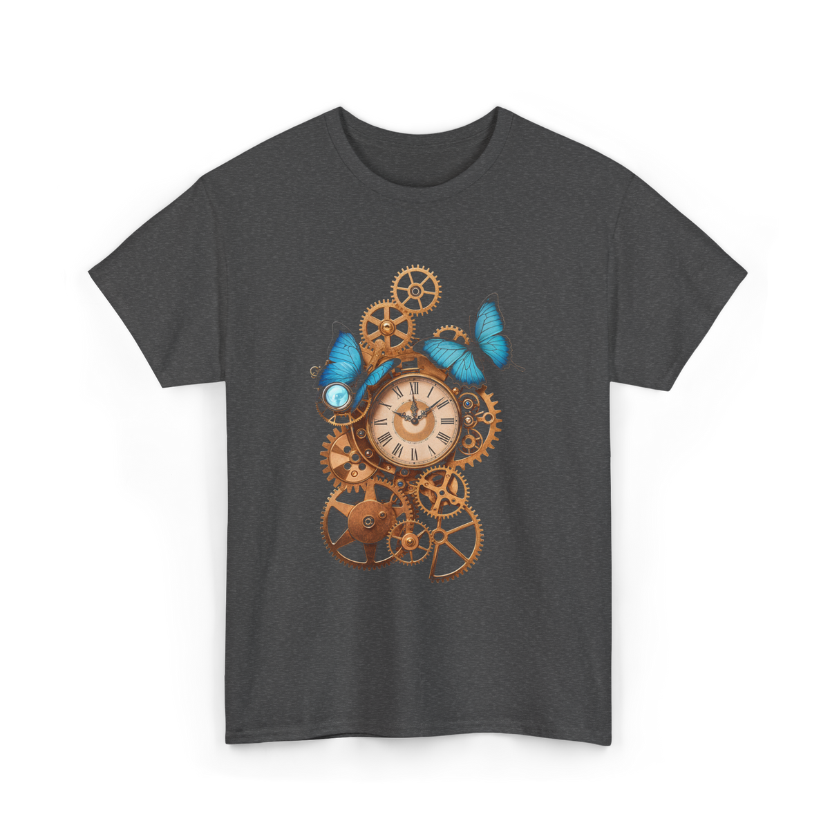 Clock Gear Butterfly Steampunk Design T-Shirt - Dark Heather