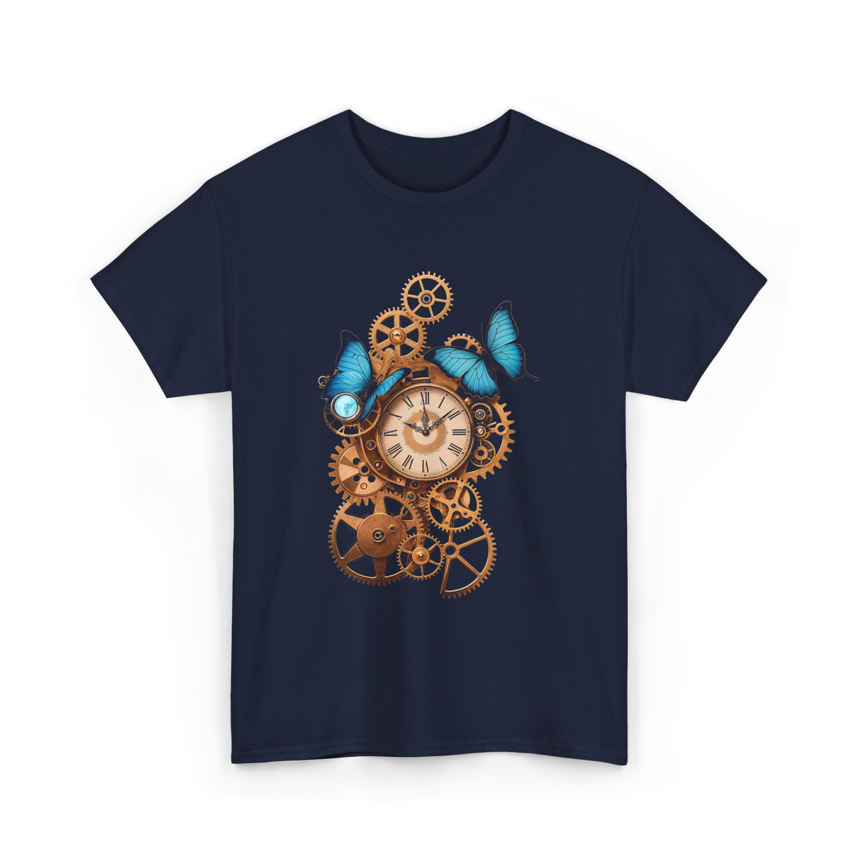 Clock Gear Butterfly Steampunk Design T-Shirt - Navy